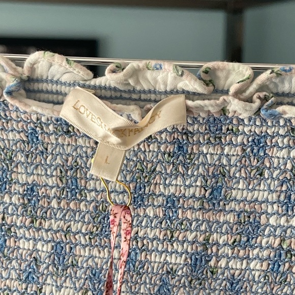 NEW LOVESHACKFANCY Roux Smocked Floral Skirt POWDER BLUE Ruffle Edge Large - Picture 7 of 10